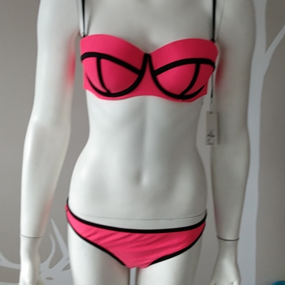 Women's swimwear bathing suit two piece neon red